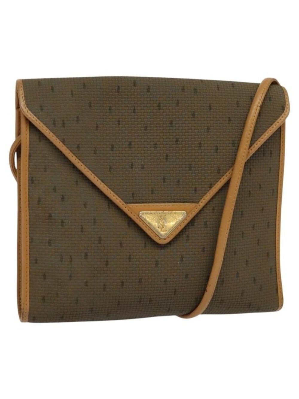 Authentic SAINT LAURENT Shoulder Bag PVC Leather Brown Gold - Picture 1 of 16